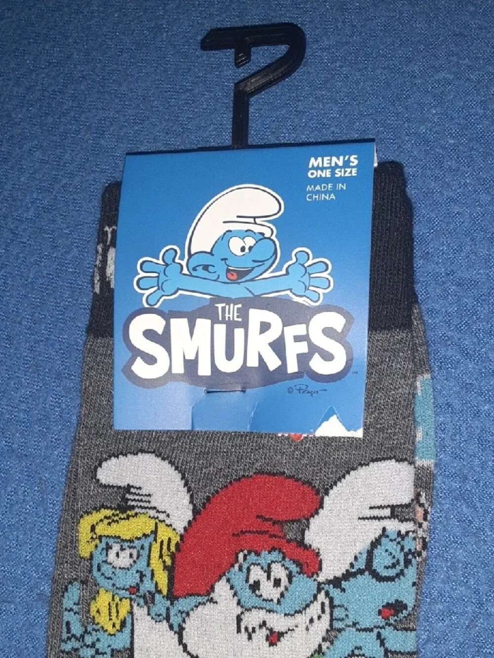 The Smurfs Men's Gray Crew Socks with Red & Blue Character Motif